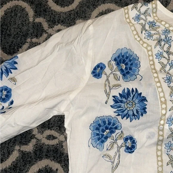 NWT The Company Store Voile Printed Blue & White Caftan Dress XS‎ - Picture 7 of 12